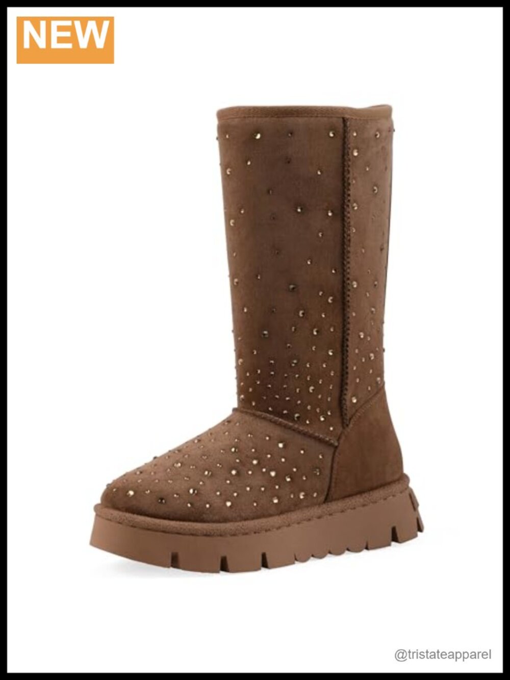 Faux Fur Lined Rhinestone Platform Knee High Boots